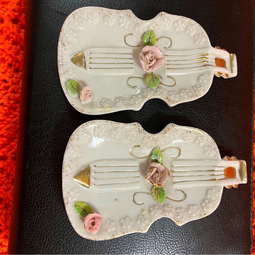 Vintage Betson Handpaint Porcelain Violin Trinkets Trays, there are 2, Pre-Loved